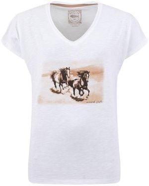 Weird Fish Running Horses Front Print Graphic T-Shirt - White