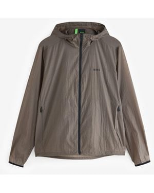BOSS Taupe Airynix Logo Hooded Jacket - Brown