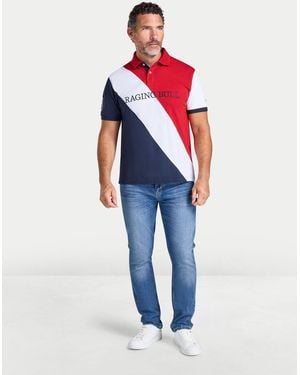 Raging Bull Contrast Sleeve Pique Polo Shirt - Blue