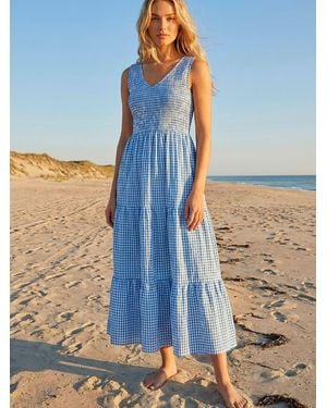 Roman Gingham Tiered Midi Dress - Blue