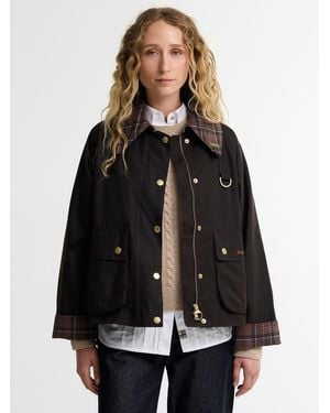 Barbour Icons Tartan Collar Spey Wax Jacket - Black