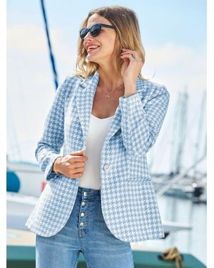 Sosandar Luxe Houndstooth Print Blazer - Blue