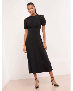 Lipsy Lace Short Sleeve Underbust Midi Jersey Dress - Black
