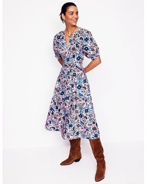 Boden Bria Puff Sleeve 100% Cotton Midi Dress - White