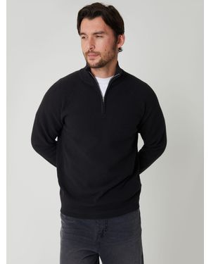 Threadbare Waffle Knit Raglan Quarter Zip Sweater - Blue