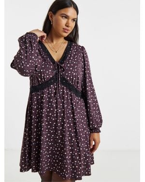 Simply Be Lace Trim Supersoft Skater Dress - Purple