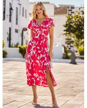 Sosandar Floral Print Empire Seam Midi Dress - Pink