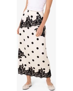 Amy Lynn Verona Contrast Polka Dot Satin Lace Midi Skirt - White