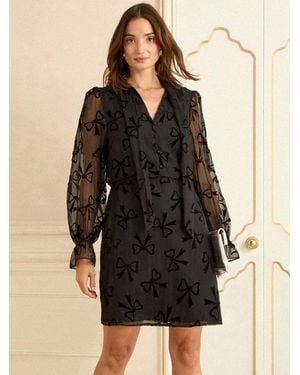 Love & Roses Petite Burnout Tie Neck Mini Dress - Black