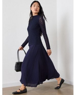 Whistles Textured Drop Waist Dress - Blue