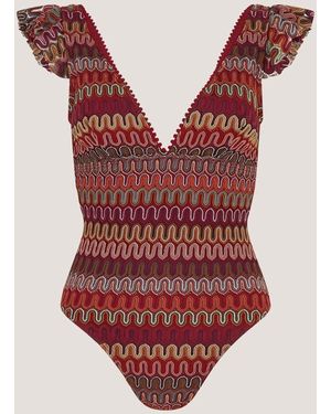 Monsoon Zaria Plunge Crochet Ruffle Swimsuit - Red