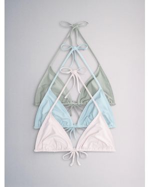 The Set The Set Triangle 3 Pack Bikini Tops/Khaki - White