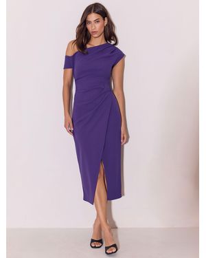 Lipsy Off The Shoulder Gathered Waist Midi Dress - Purple
