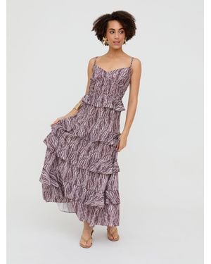 Raffya Tangiers Tiered Line Print Maxi Dress - Purple