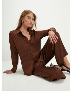 River Island Striped Crinkle Shirt - Brown