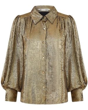 Yumi' Metallic Relaxed Balloon Sleeve Shirt - Natural