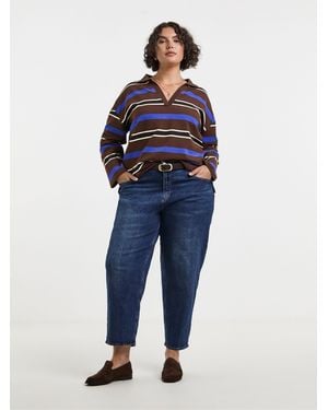 Simply Be Thick Stripe Polo Top - Blue