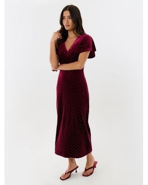 Threadbare Petite Velvet Hotfix Underbust Midaxi Dress - Red