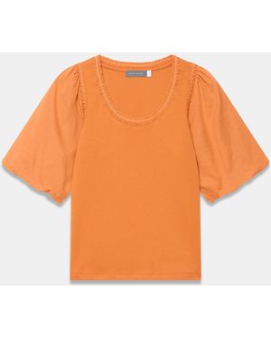 Mint Velvet Cotton Puff Sleeve Top - Orange