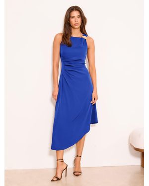 Lipsy Asymmertic Hem Gathered Waist Midi Dress - Blue