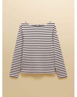 Joules Harbour Long Sleeve Striped Boat Neck Breton Top - Natural
