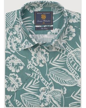 Brook Taverner Kurzarmhemd Aus Baumwolle Mit Slub-Struktur Und Botanischem Print - Grün