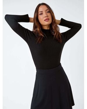 Roman Elastic Waist Stretch A Line Skater Skirt - Black