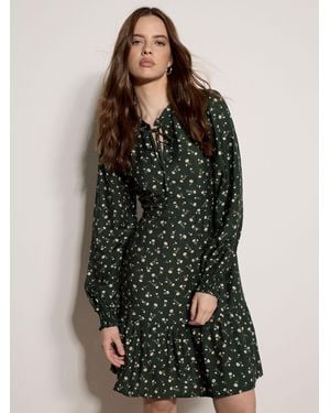 Apricot Ditsy Floral Mini Skater Dress - Green