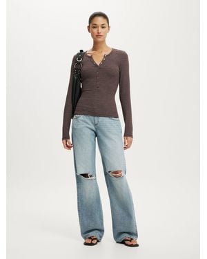 Cotton On Blake Henley Long Sleeve Top - Blue