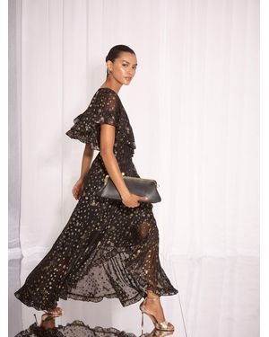 Lipsy Metallic Spot Short Sleeve Ruffle Maxi Dress - Black