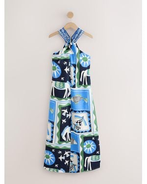 Next Halter Twist Neck Midi Dress - Blue