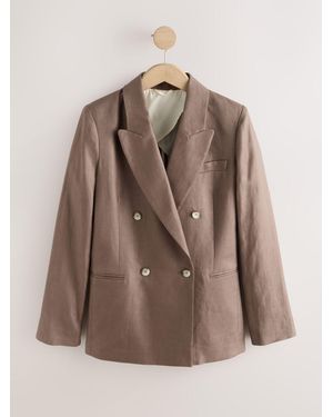 Next N. Premium Linen Double Breasted Blazer - Brown