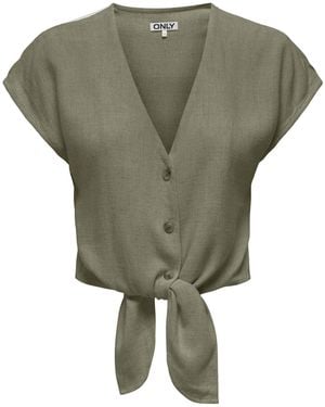 ONLY Linen Blend Knot Shirt - Green