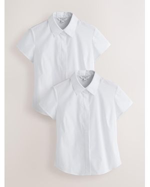 Next Fitted Stretch Essential Short Sleeve Shirts 2 Pack - White