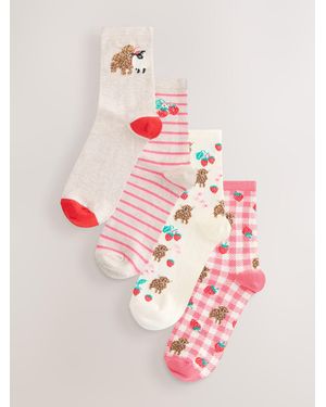 Next Summer Picnic Hamish The Highland Cow Stripe Ankle Socks 4 Pack - Pink