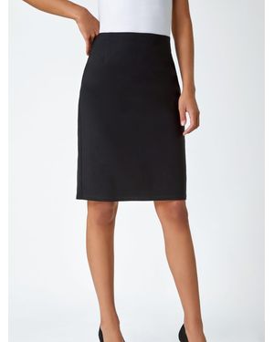 Roman Pull On Stretch Elastic Waist Pencil Skirt - Black