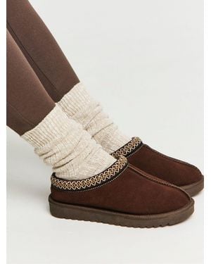 Simply Be Simply Be Chocolate Standard Fit Wide Fit Embriodery Full Mules Slippers - Brown