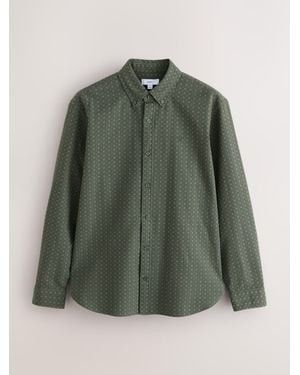 Next Geo Print Stretch Oxford Long Sleeve Shirt - Grün