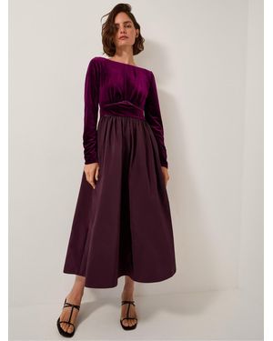 Monsoon Vita Velvet Midi Dress - Purple