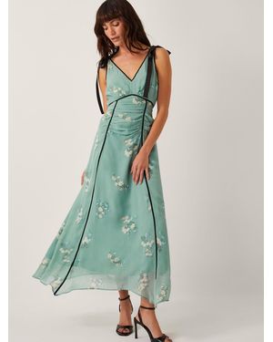 Monsoon Giselle Floral Print Bow Midi Dress - Green