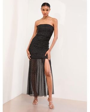 Lipsy Petite Mesh Hotfix Sheer Hem Bandeau Maxi Dress - Natural