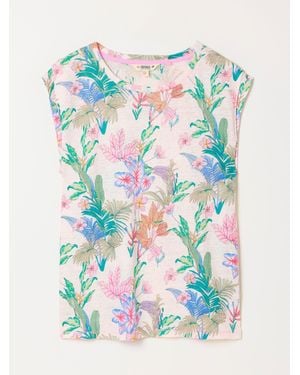 FatFace Lou Ivory Tropical 100% Linen Tank Top - Blue
