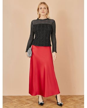 Yumi' Satin Midi Skirt - Red