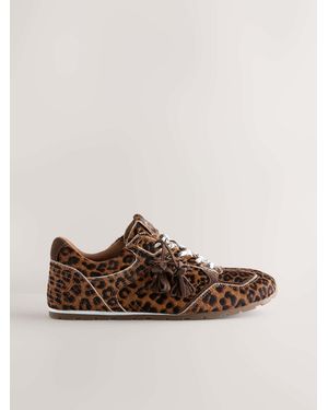 Next Leopard N. Premium Leather Slim Sole Charm Lace Up Sneakers - Brown