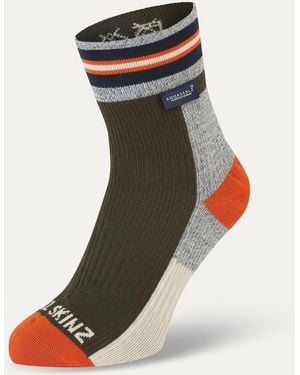 SealSkinz Surlingham Waterproof All Weather Ankle Length Striped Cuff Socks - Green