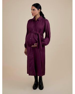 Jojo Maman Bébé Spot Maternity Midi Shirt Dress With Tie - Purple