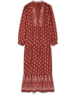 Vero Moda Frill Neck Detail All-Over Printed Woven Maxi Dress - Red