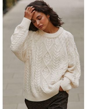 Next Ecru Cable Knit Long Sleeve Crew Neck Jumper - Grey