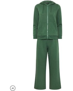 M Com Petite Sweat Top & Wide Leg Sweatpants Set - Green