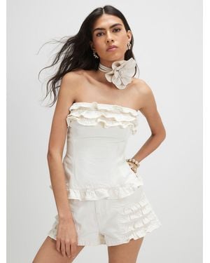 River Island Sleeveless Frill Bandeau Top - White